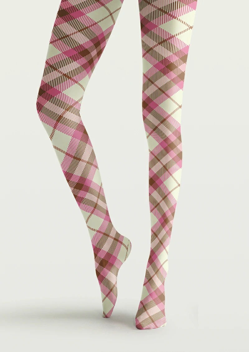 Ivory Pink Plaid Tights