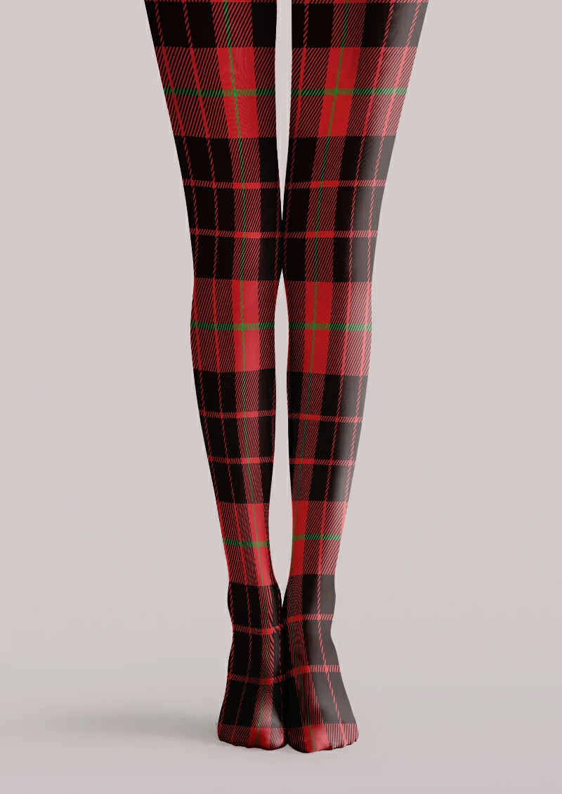 Black tights with red and green plaid pattern