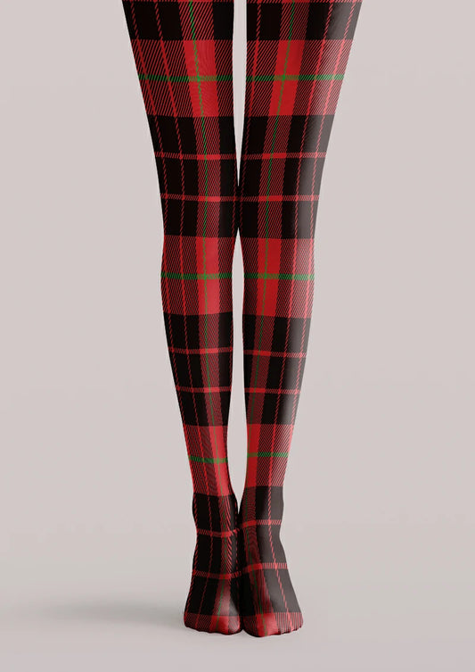 Black tights with red and green plaid pattern