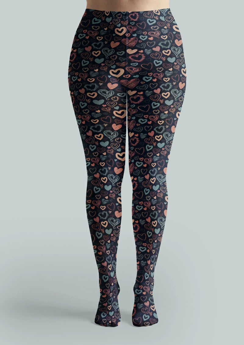 Navy Doodle Heart Tights