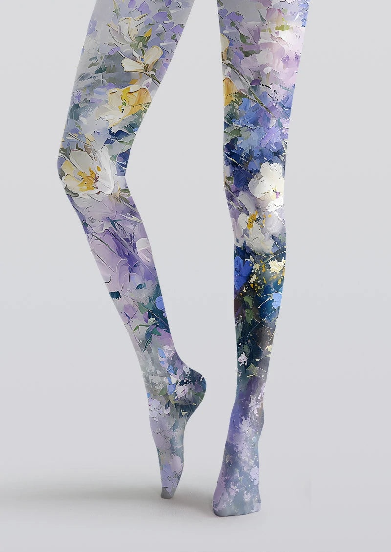 Lavender Watercolor Floral Tights Hosiery Pantyhose