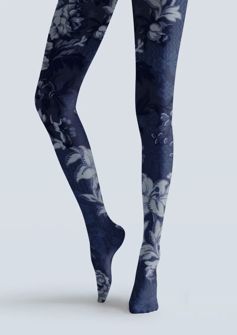 Navy Oversized Floral Tights