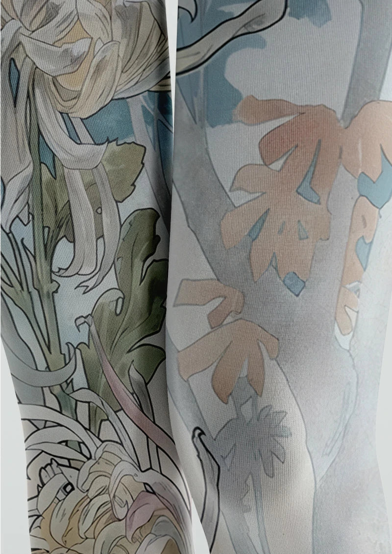 Watercolor Chrysanthemum Floral Tights Hosiery Pantyhose