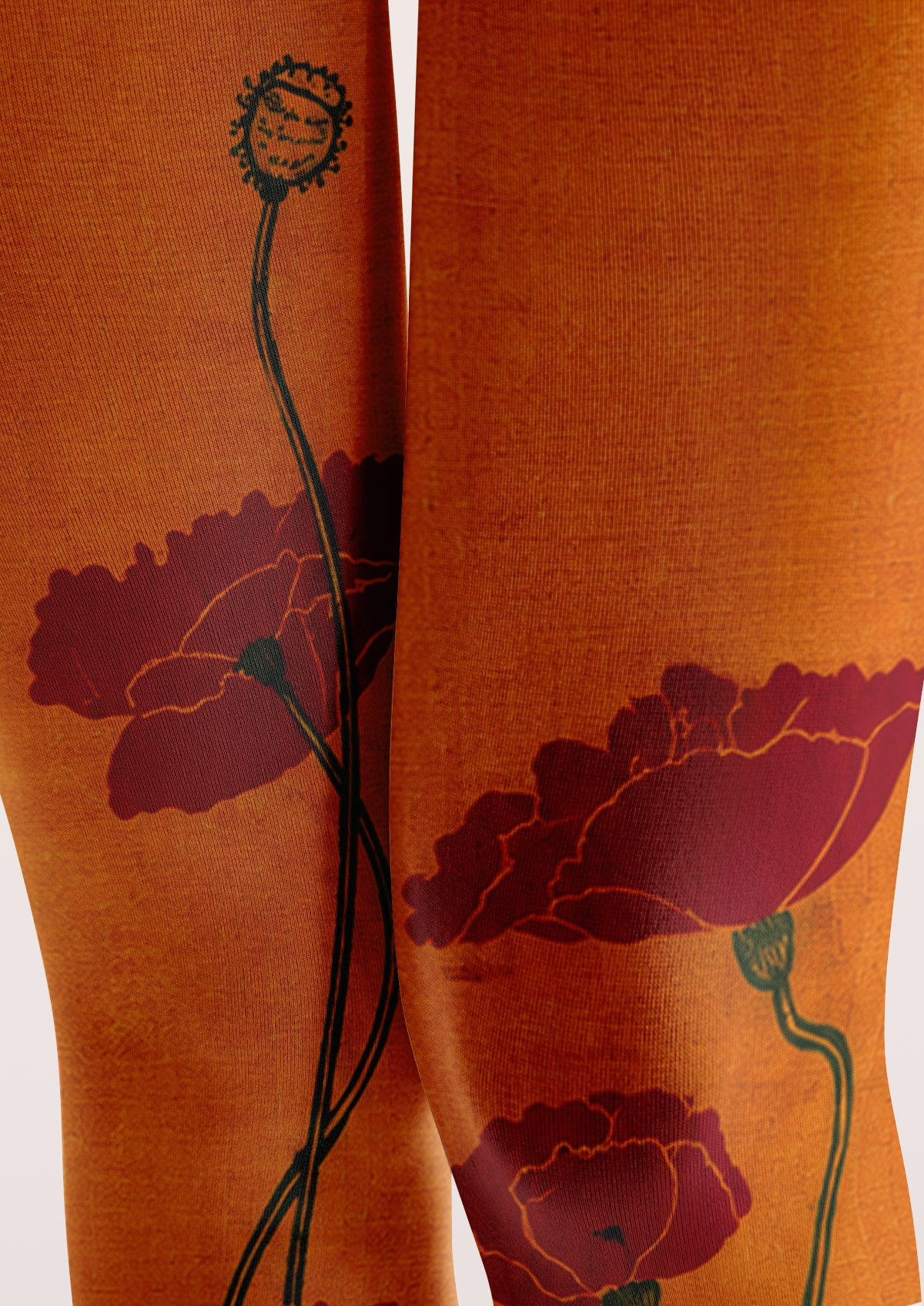 Orange Red Poppy Floral Tights