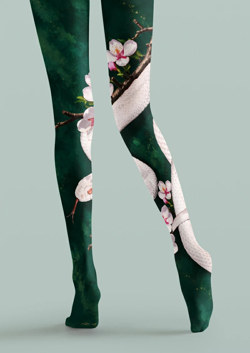 Green Snake and Blossom Tights