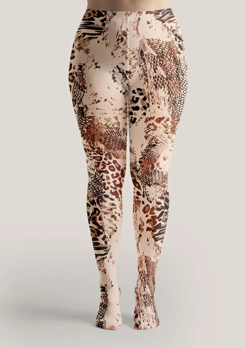 Beige Mixed Animal Print Tights