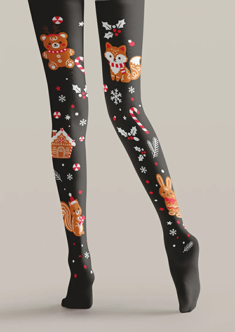 Black Gingerbread Animal Tights