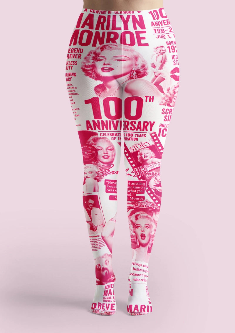Pink vintage Hollywood poster collage graphic print Tights Hosiery Pantyhose