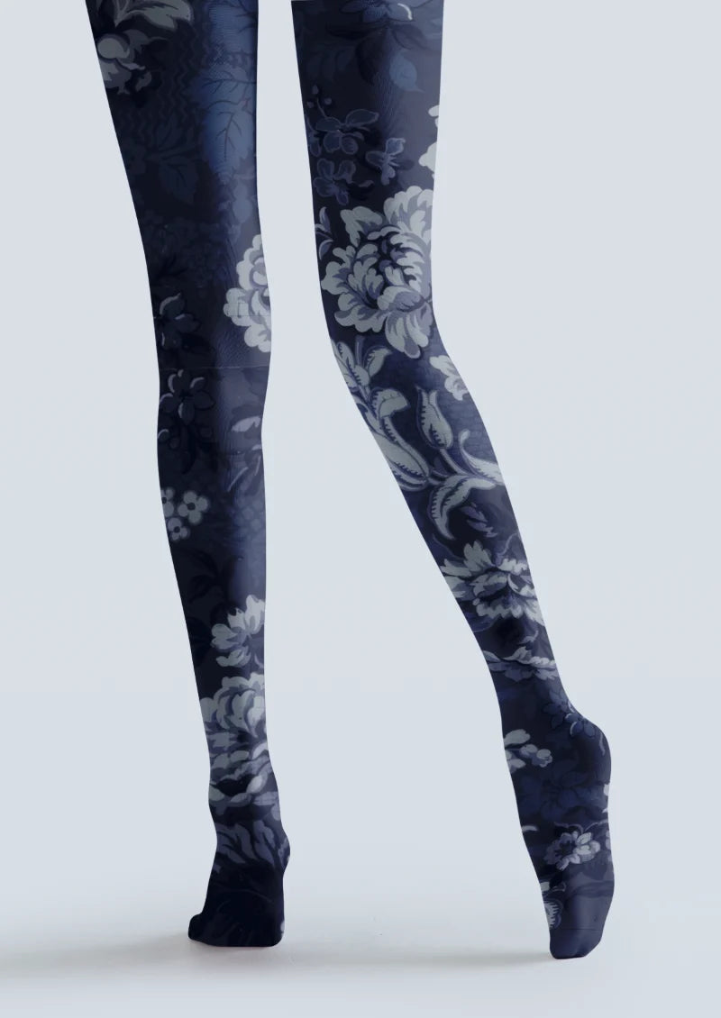 Navy Oversized Floral Tights