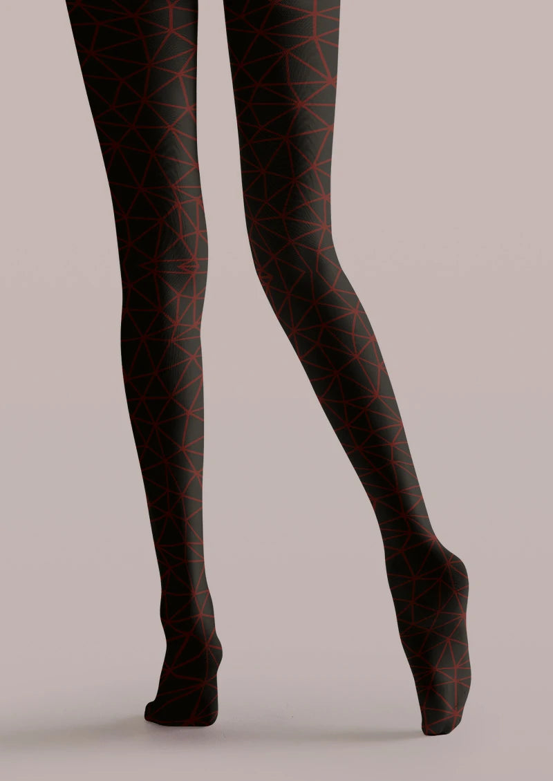 Black Red Angular Line Tights