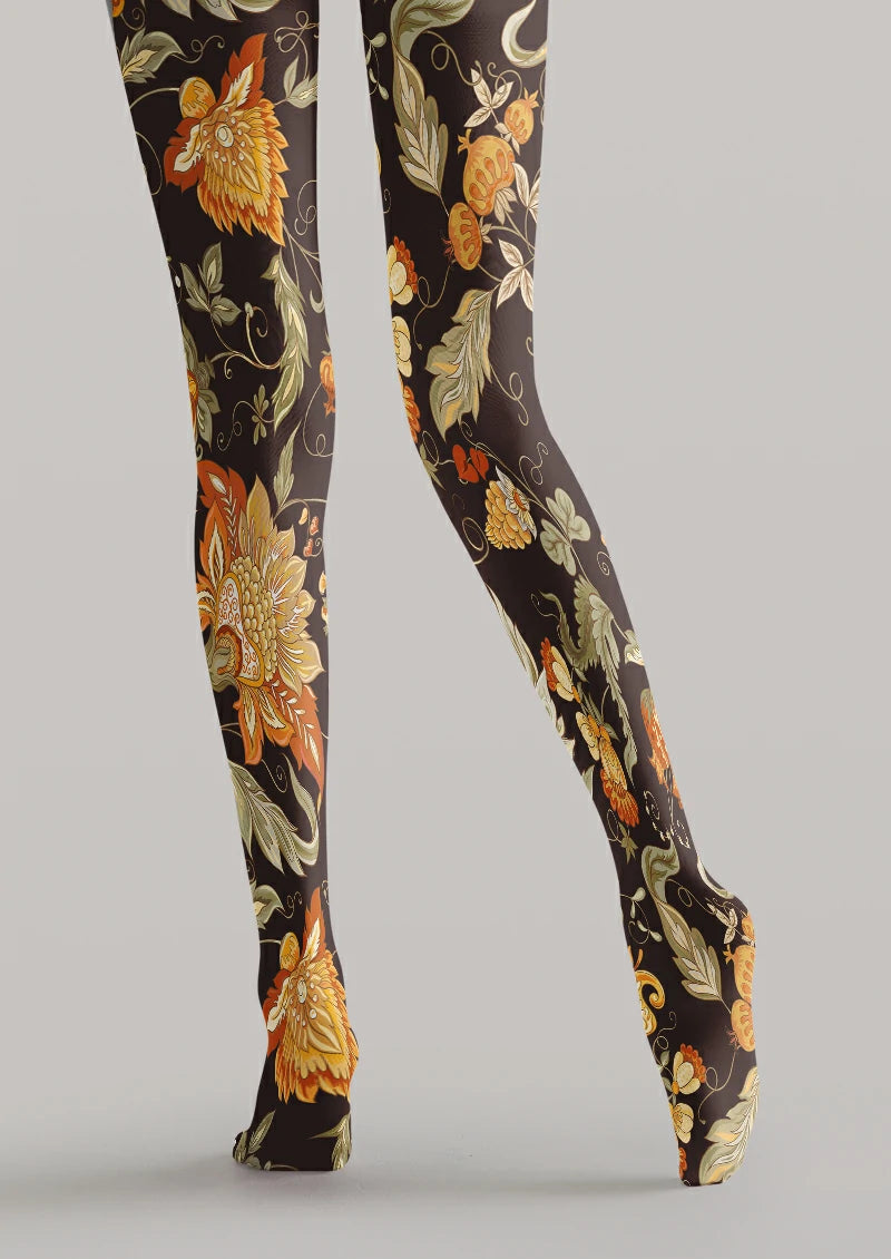 Brown Orange Botanical Tights