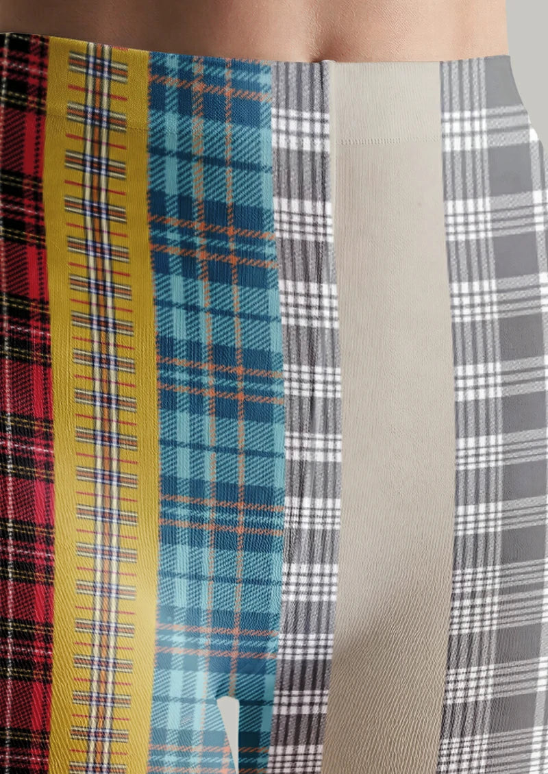 Gray Mixed Plaid Tights