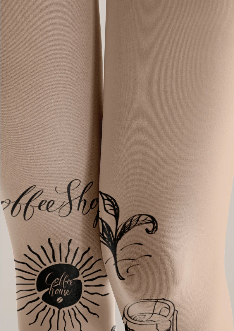 Beige Coffee Sketch Tights