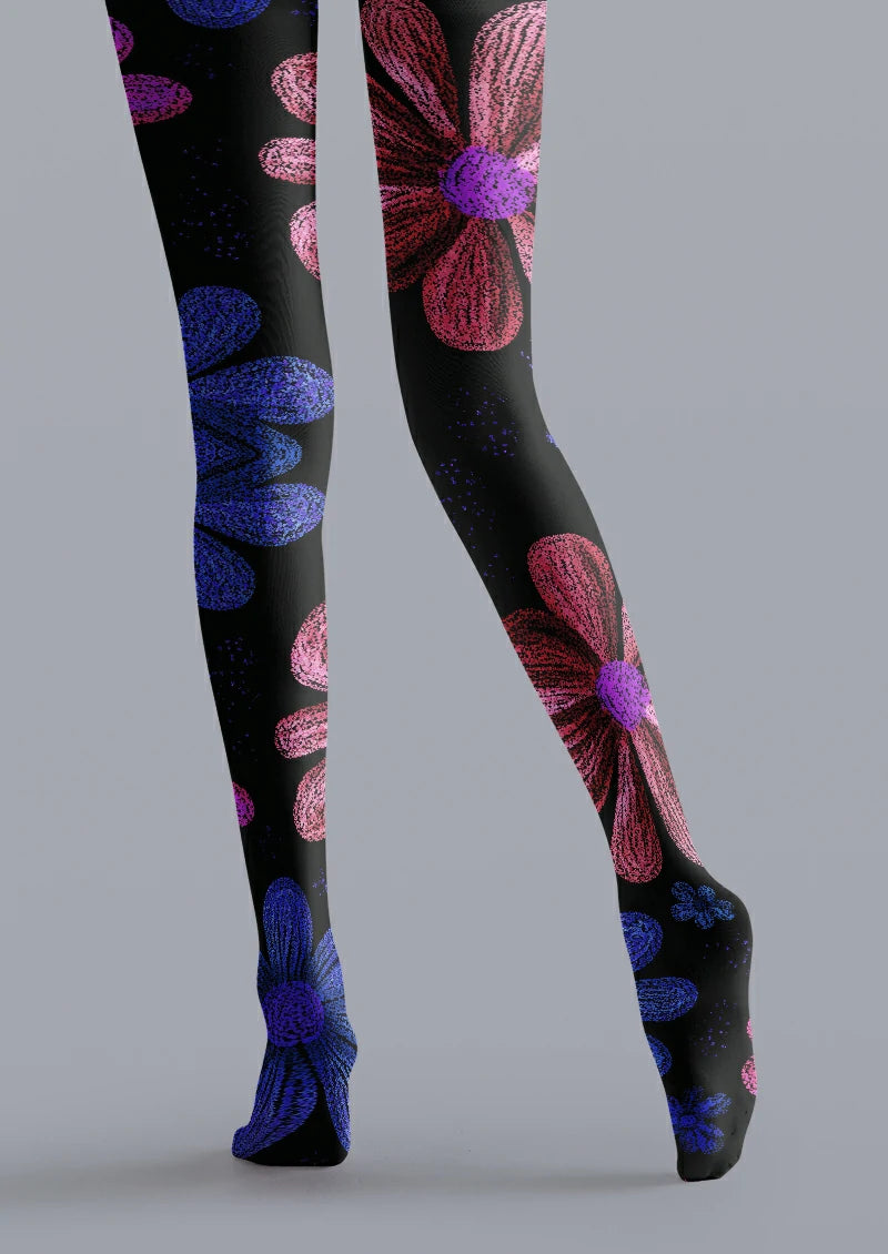 Black Oversized Floral Tights