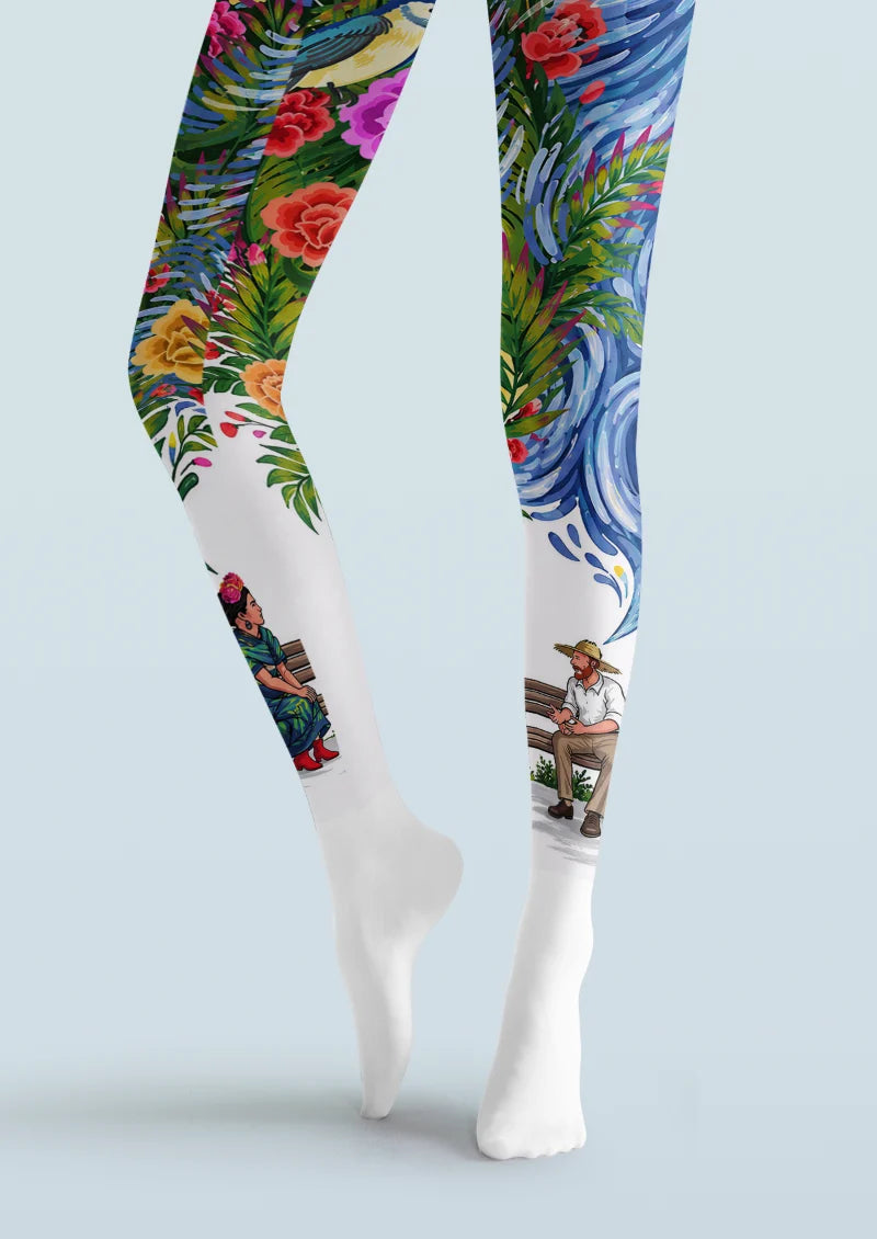 Multicolor Floral Scene Tights