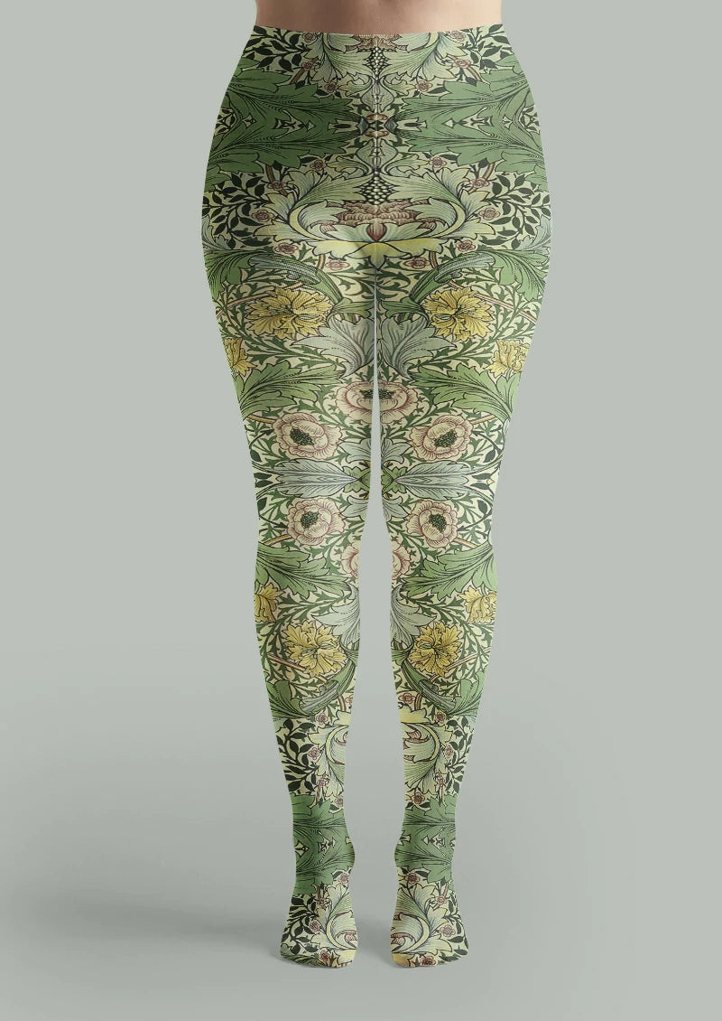 Sage Heritage Floral Tights Hosiery Pantyhose