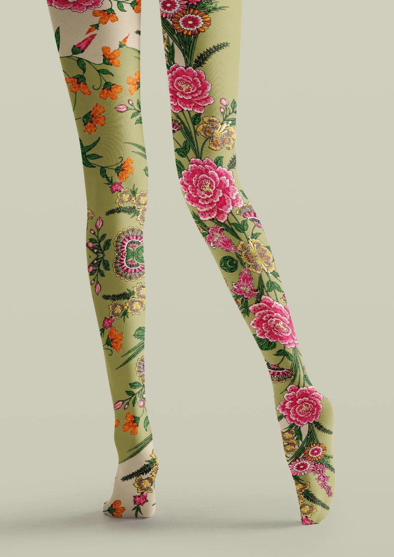 Vintage Garden Floral Tights Hosiery Pantyhose