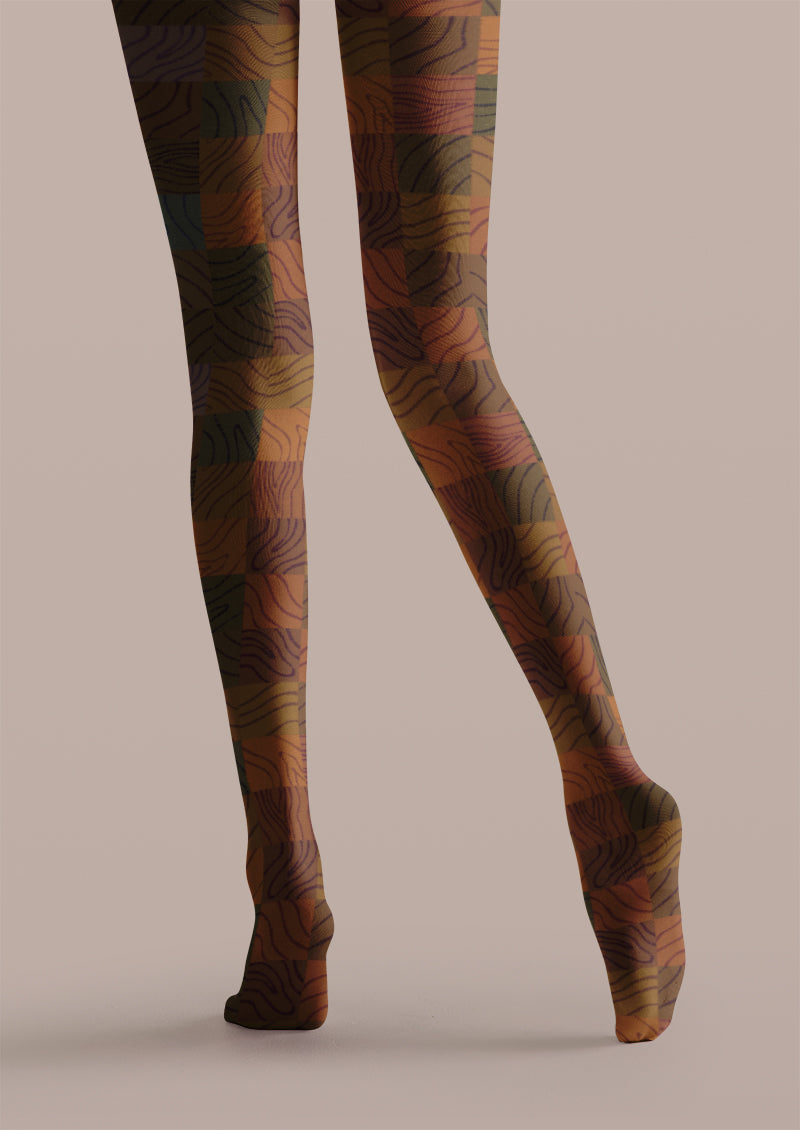 Retro Wood Grain Plaid Pattern Tights Hosiery Pantyhose