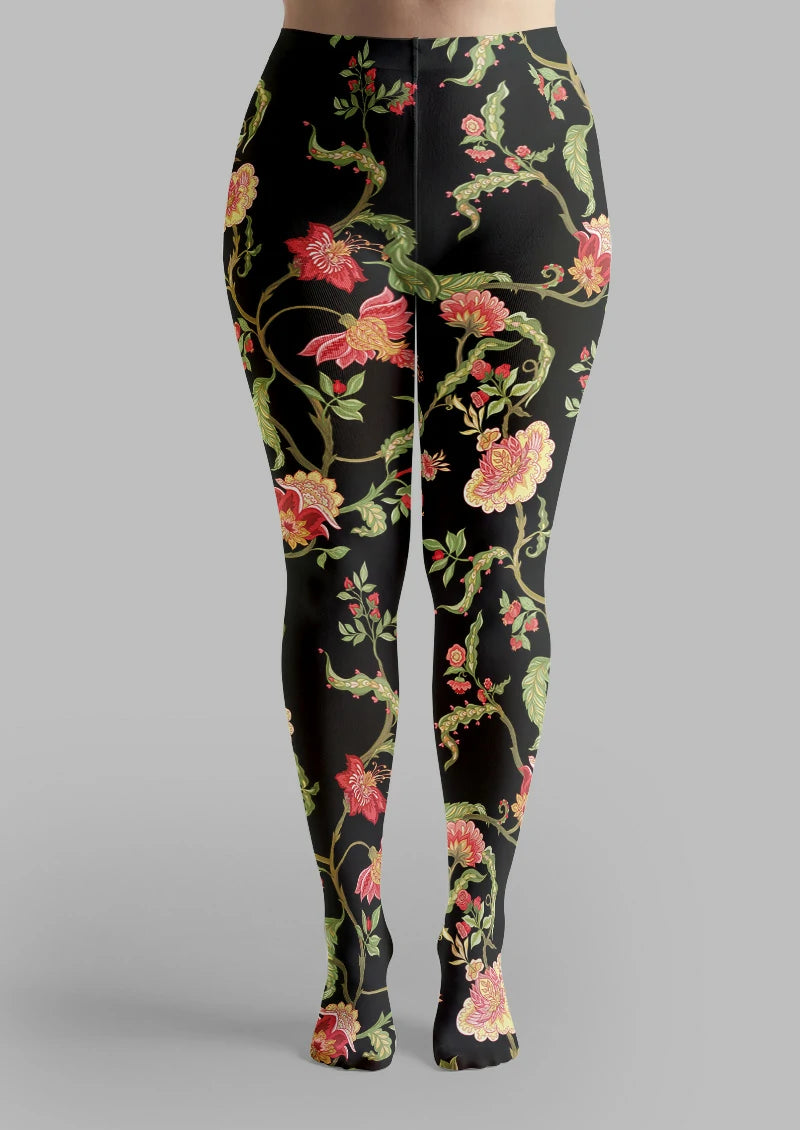 Black Pink Botanical Tights