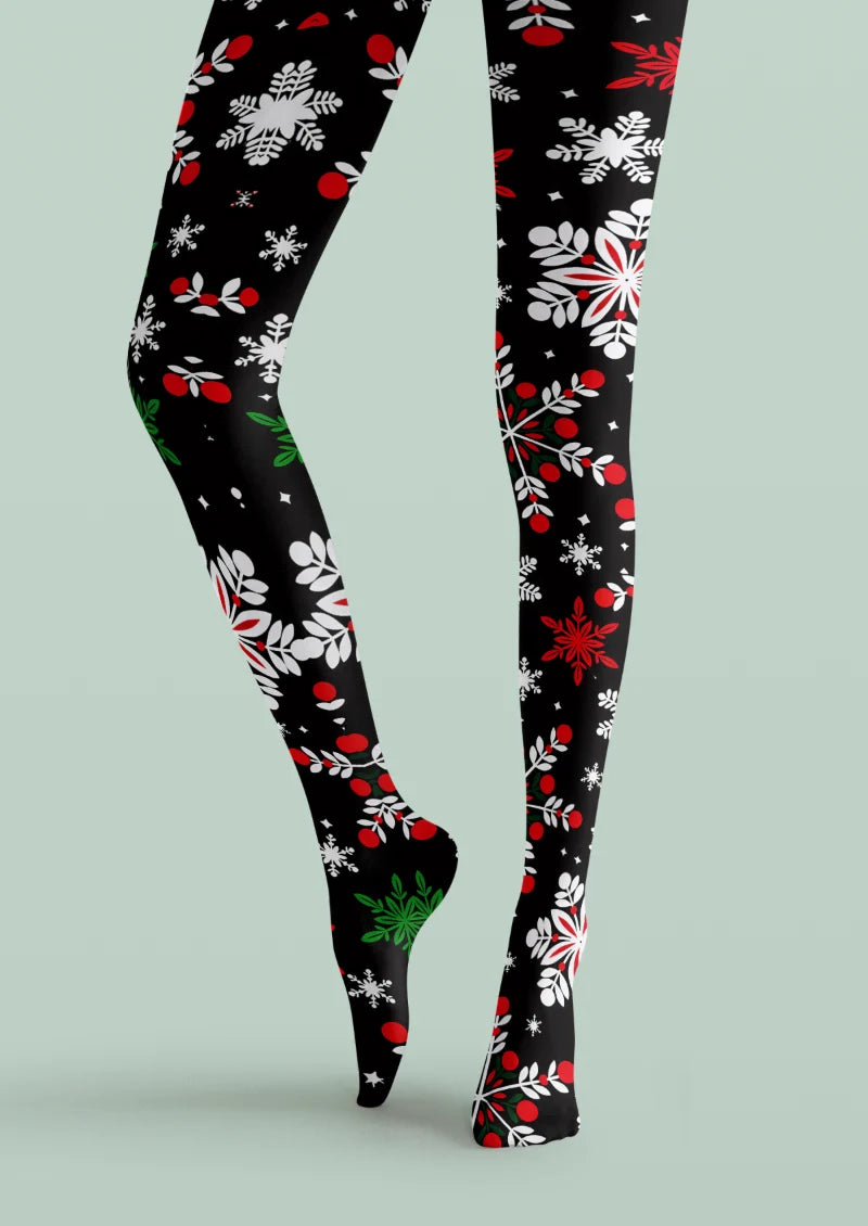 Black Snowflake Botanical Tights