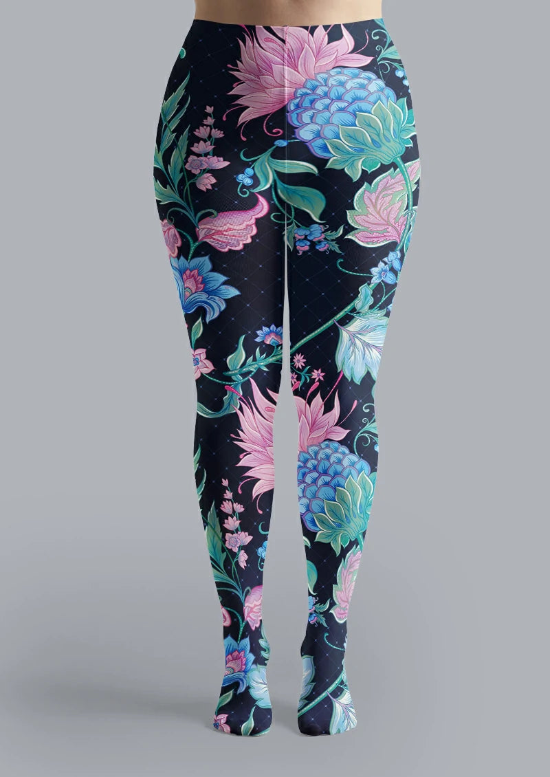 Navy Garden Floral Tights