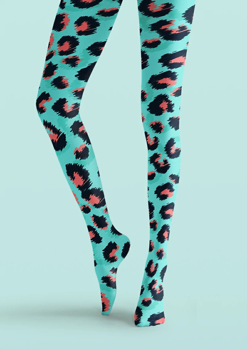 Blue Leopard Print Tights