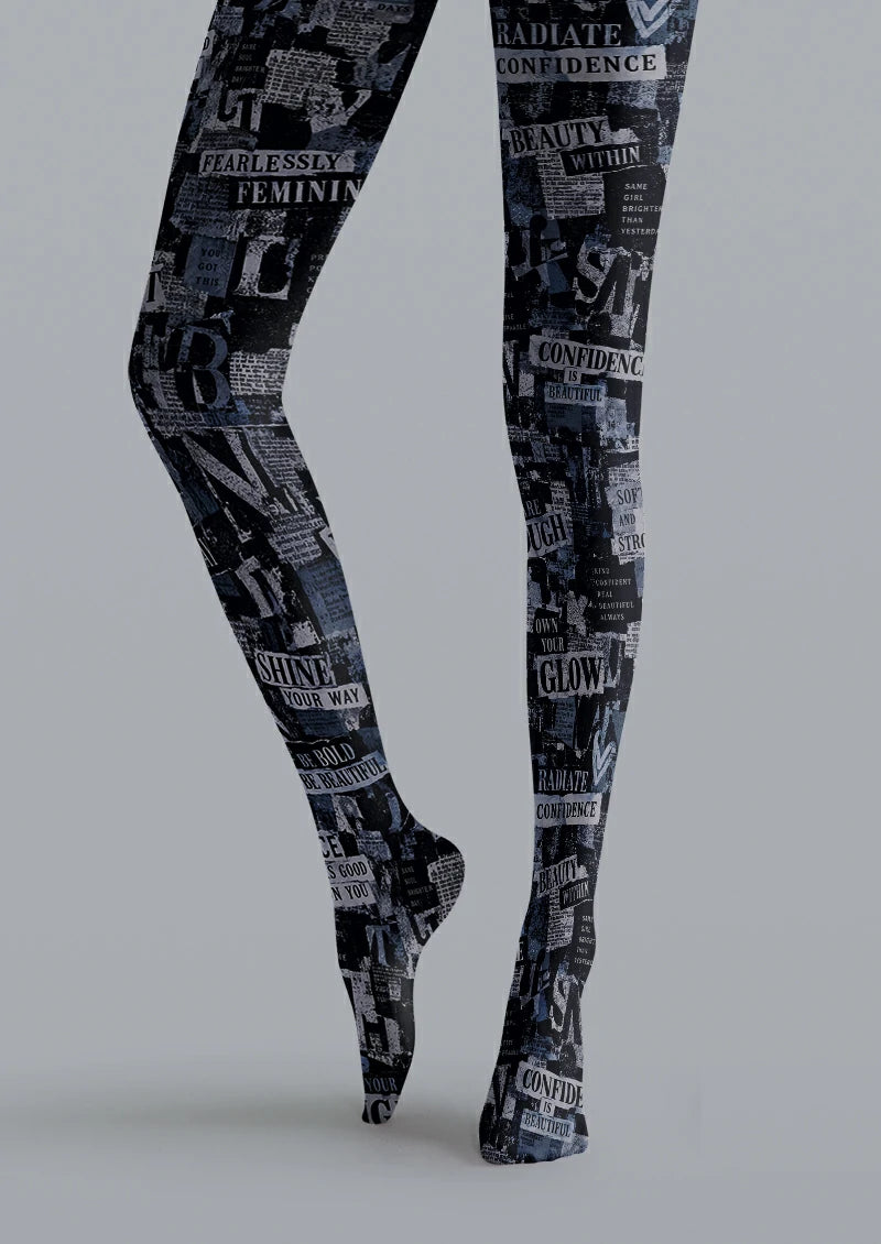 Black Newspaper Collage Tights