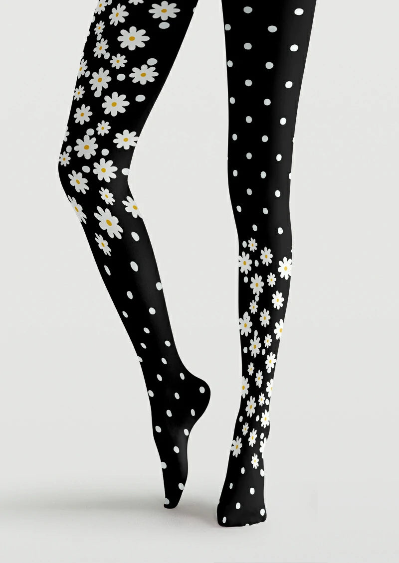 Black Daisy Polka Dot Tights