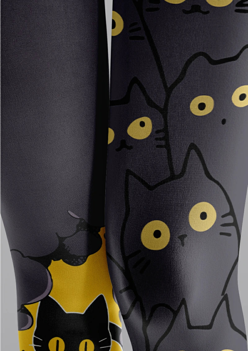 Gray Cat Face Tights