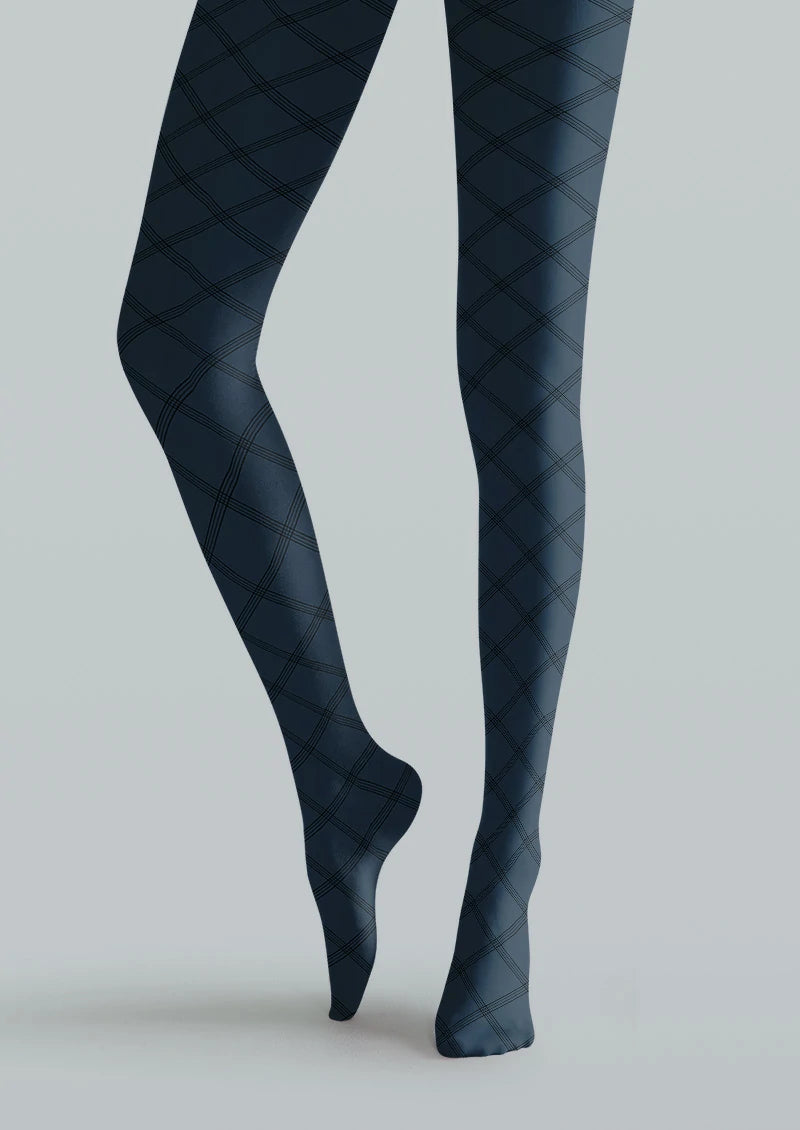 Navy Diamond Plaid Tights
