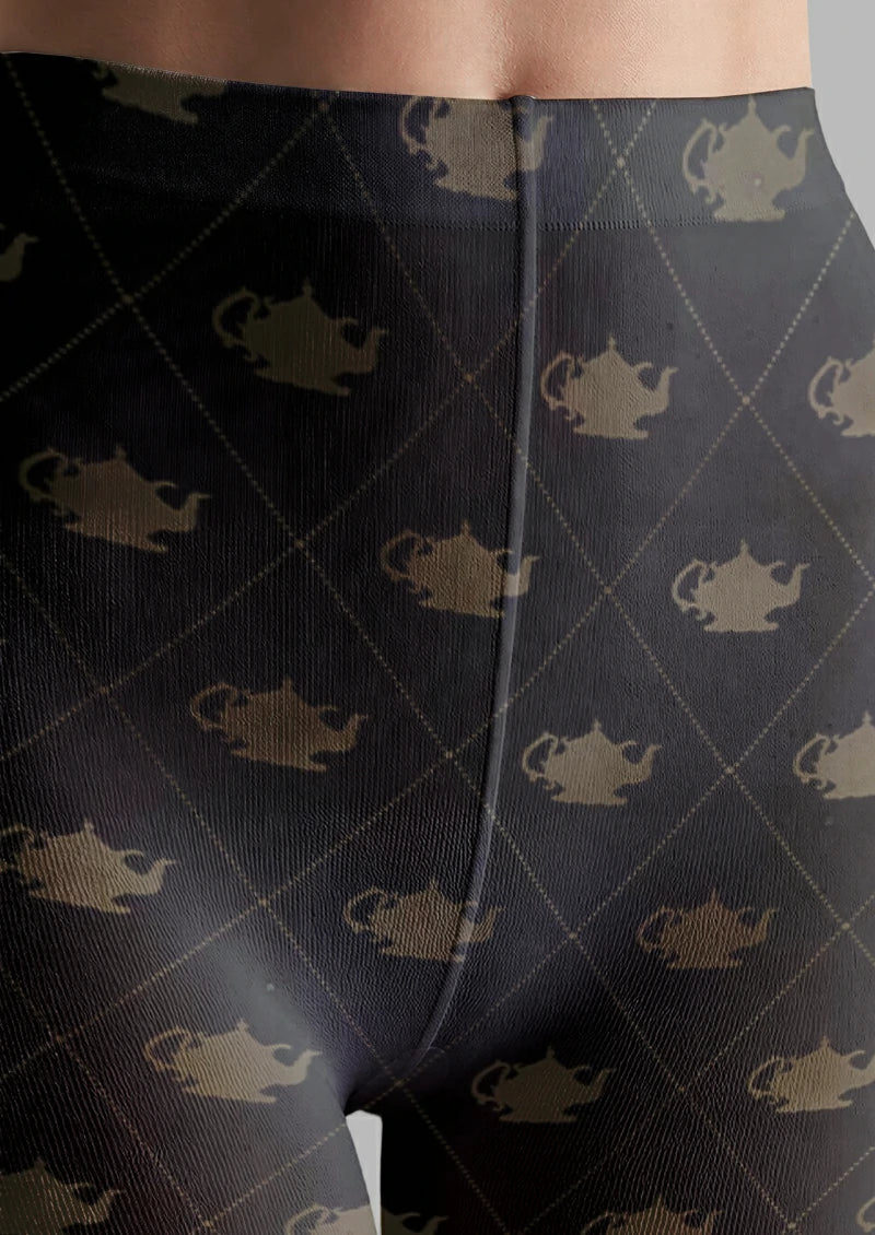 Black Chess Piece Argyle Tights