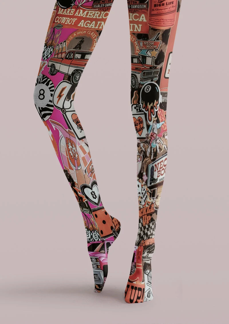 Cowgirl Sticker Collage Tights Hosiery Pantyhose