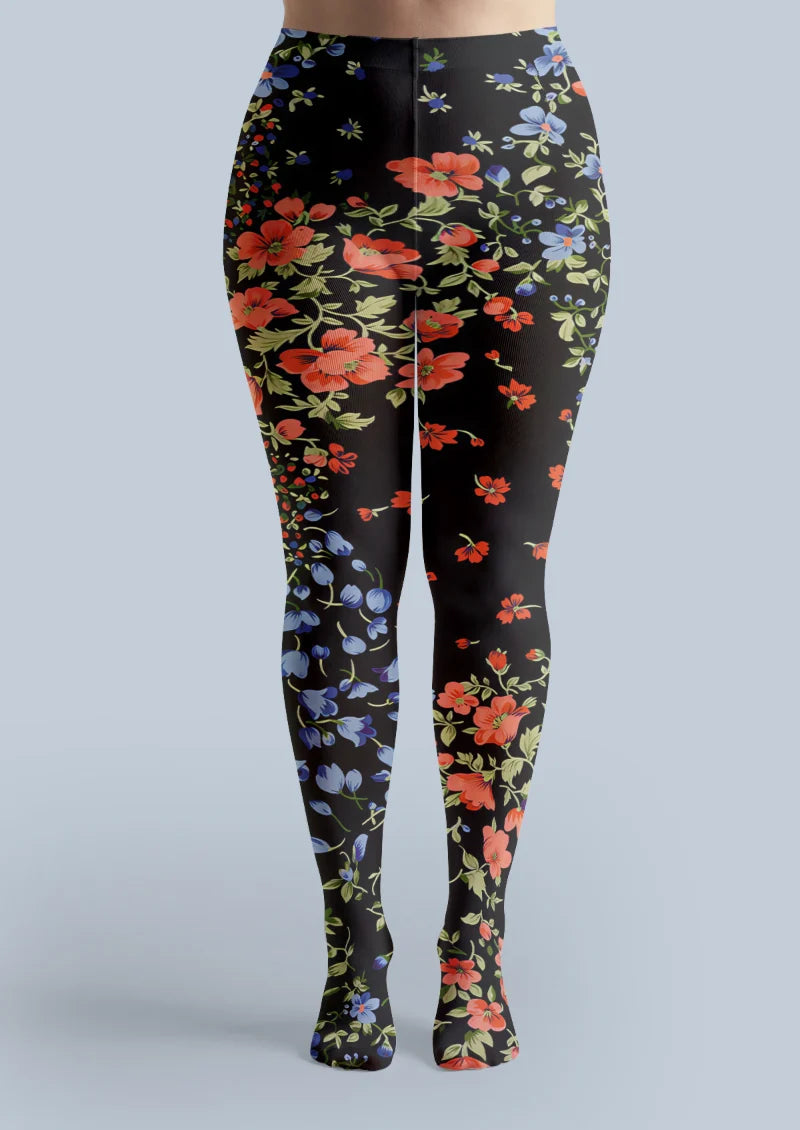 Black Floral Tights