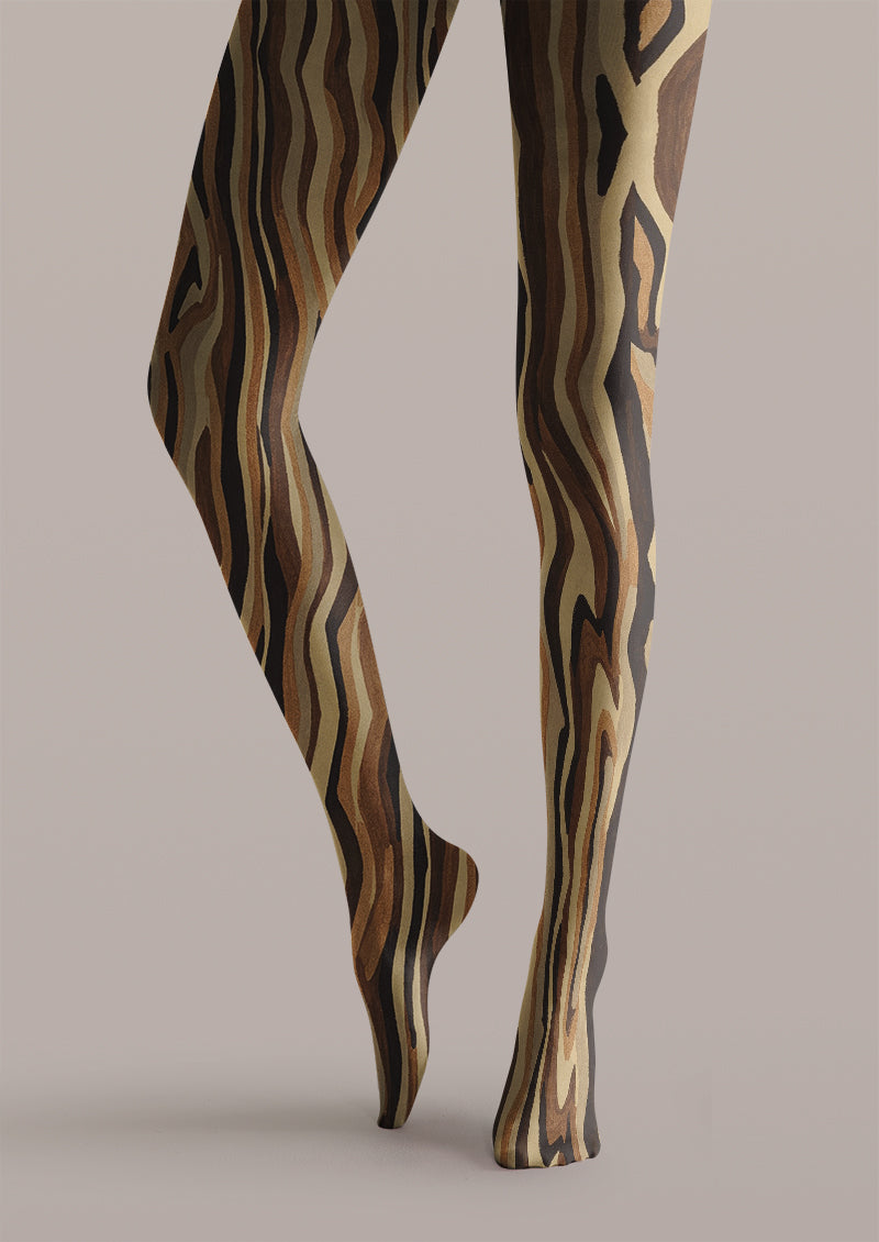 Wood Grain Wavy Animal Print Tights Hosiery Pantyhose