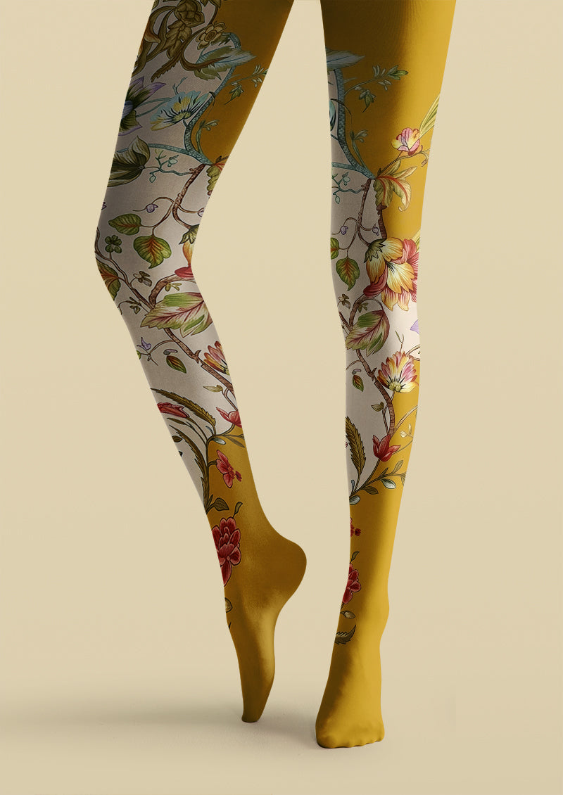Vintage Gradient Floral Print Tights Hosiery Pantyhose