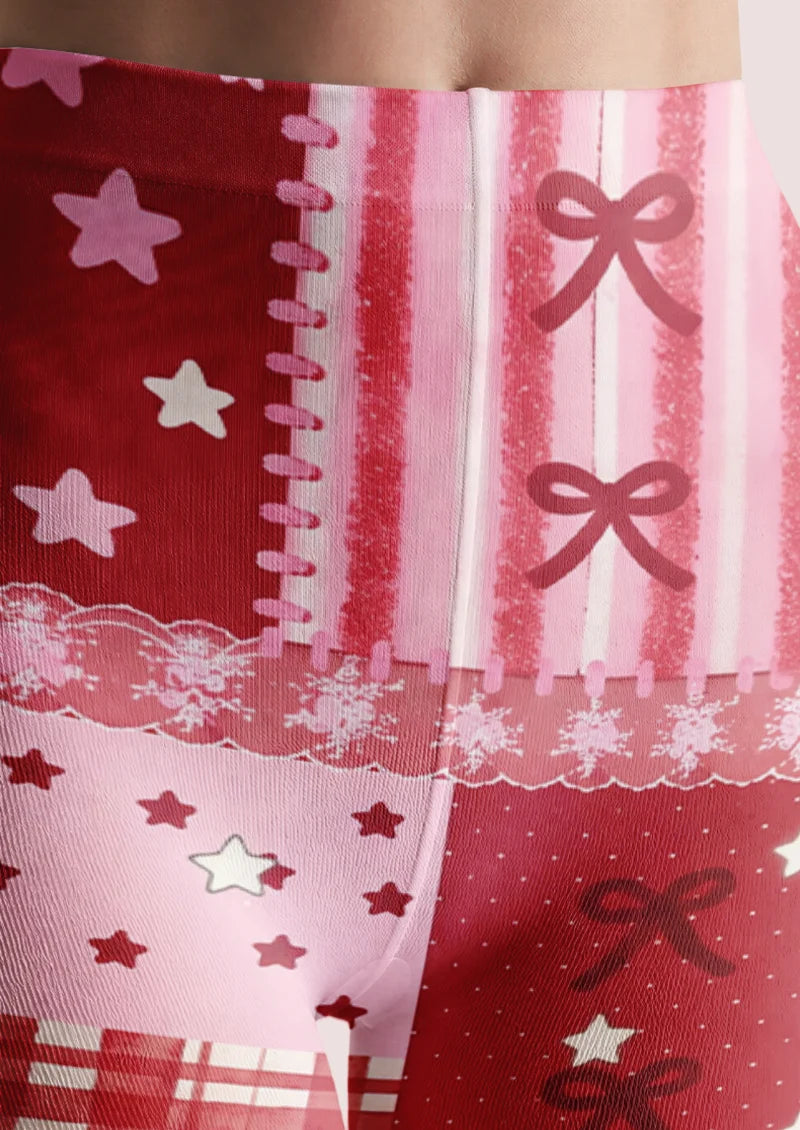 Brown Pink Floral Patchwork Tights