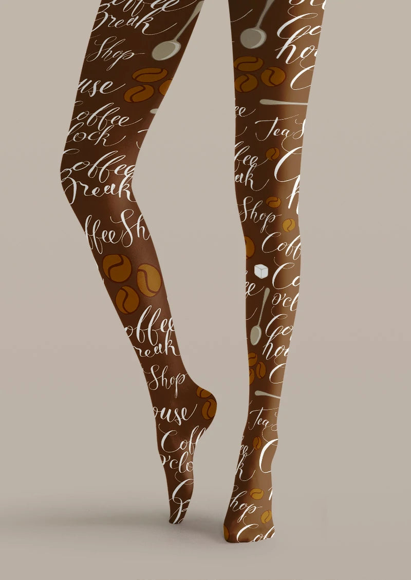 Brown Coffee Script Tights