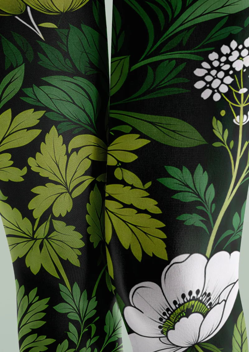 Black Botanical Print Tights