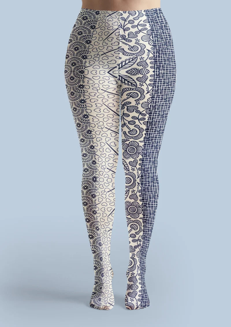 Ivory Floral and Heart Tights