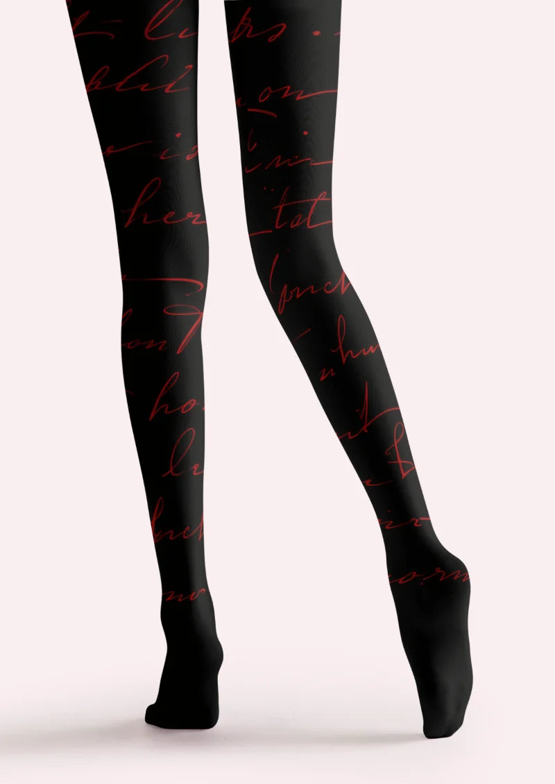 Black Floral Script Tights