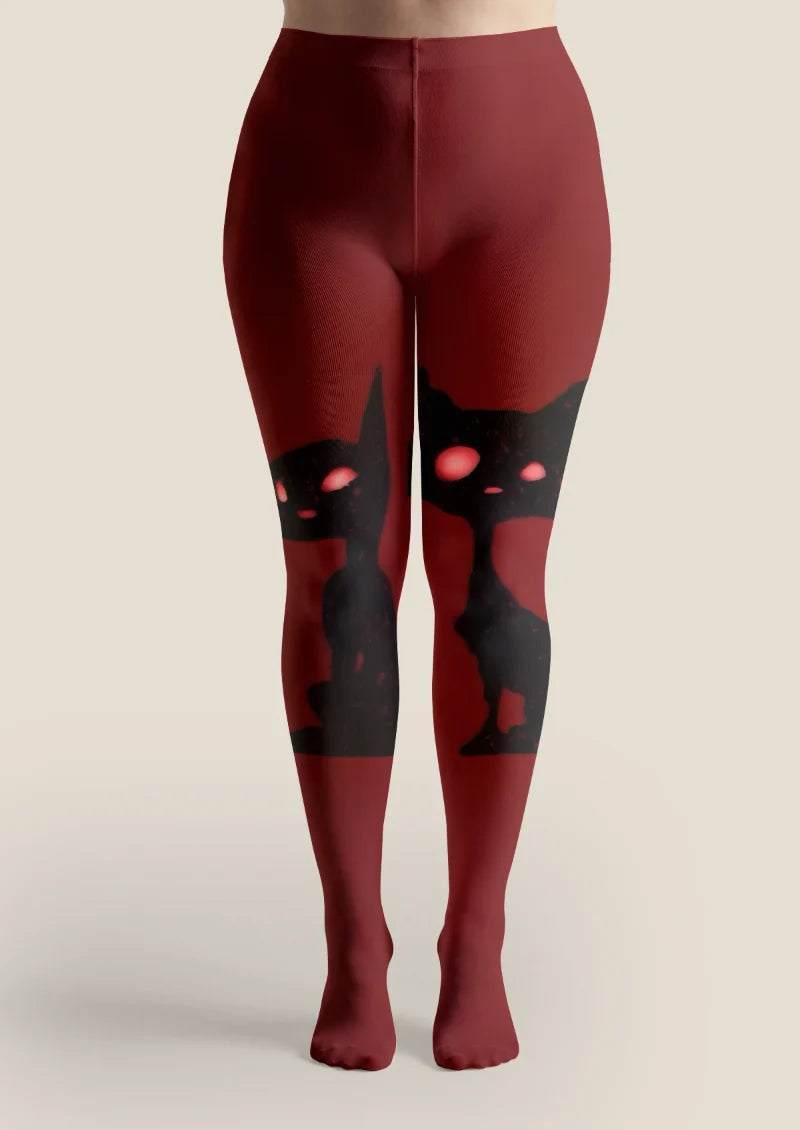 Burgundy Black Cat Tights