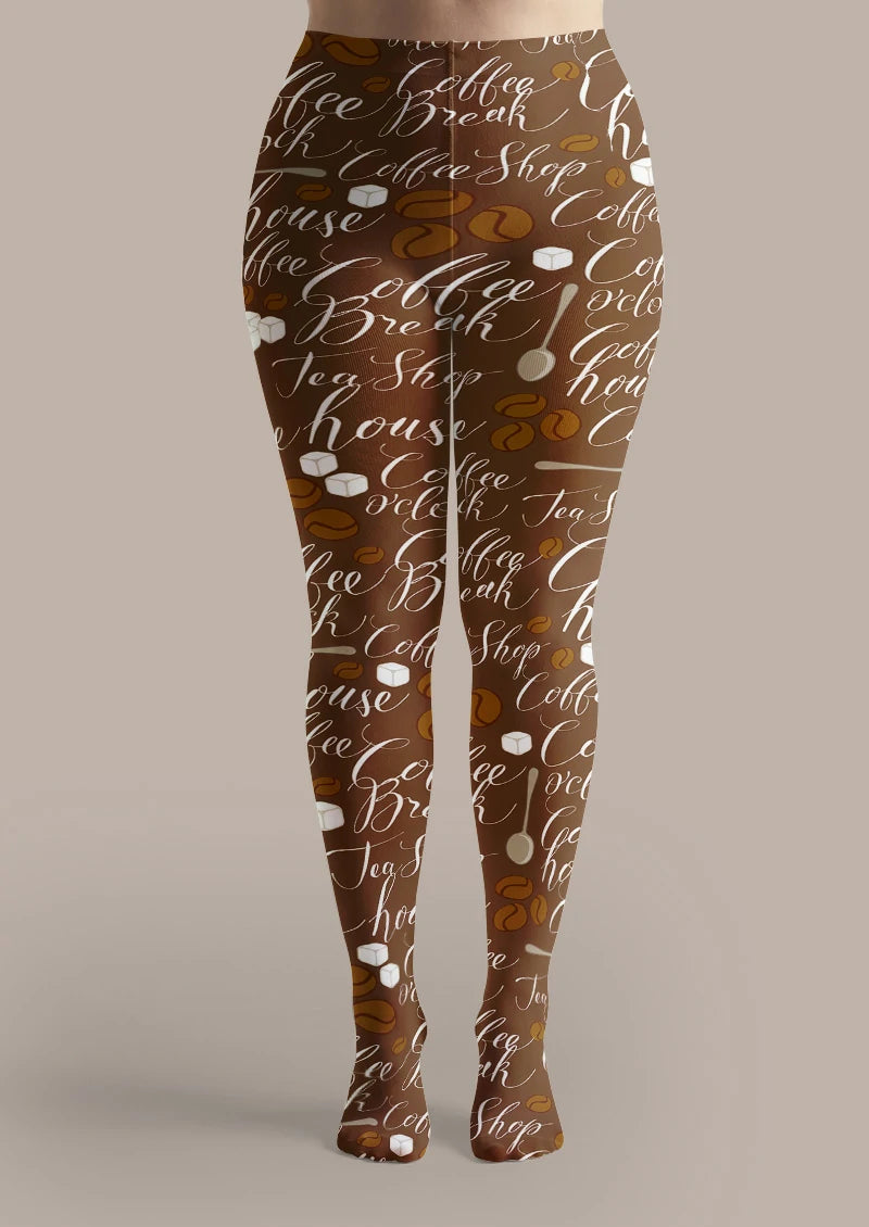 Brown Coffee Script Tights