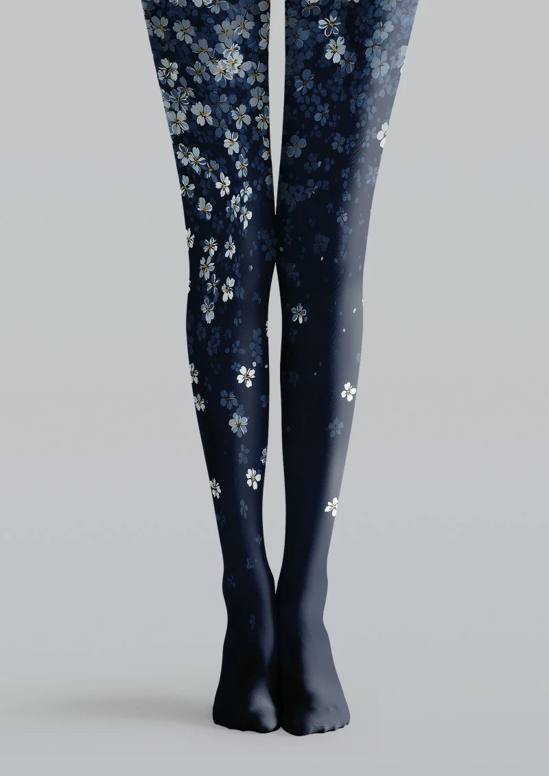 Midnight Blossom Gradient Floral Tights Hosiery Pantyhose