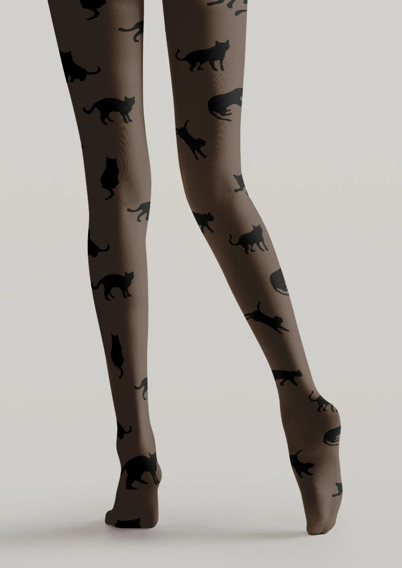 Brown Cat Silhouette Tights