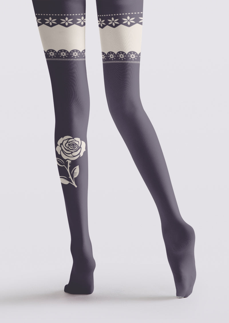 Rose Lace Patchwork Printed Tights Hosiery Pantyhose