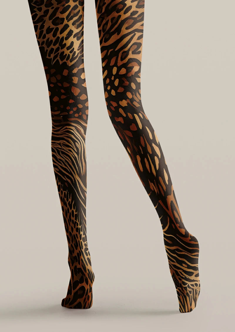 Black Mixed Animal Print Tights