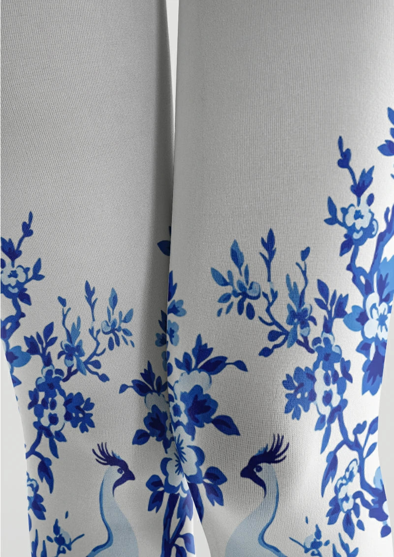 White Peacock Floral Tights