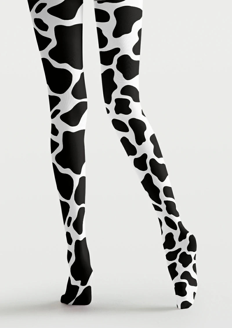 Black White Cow Print Tights