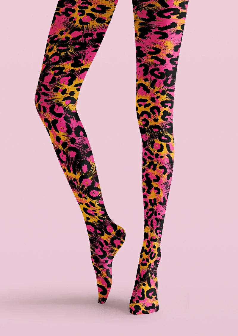 Black Pink Leopard Tights