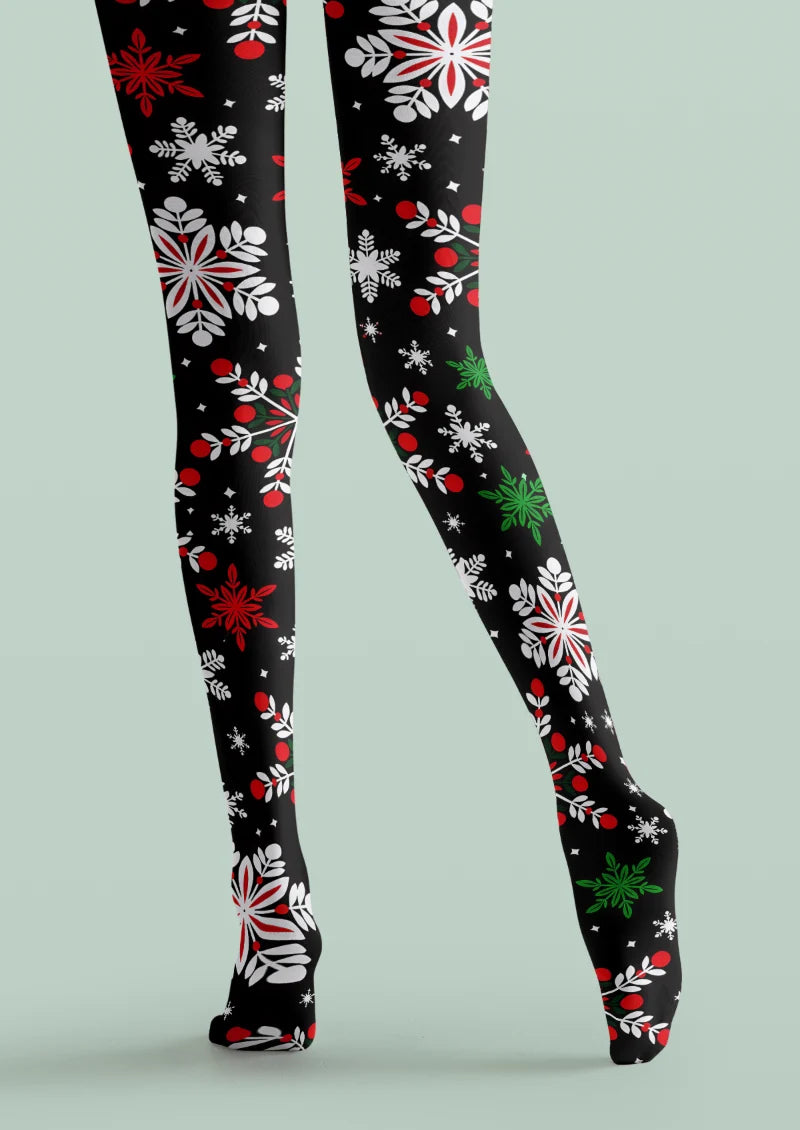 Black Snowflake Botanical Tights